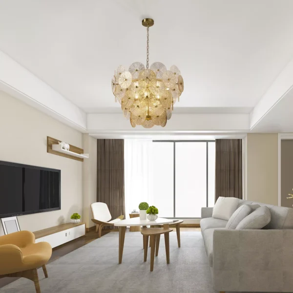 Clear & Amber Shade Pendant - 9 Light - Image 2