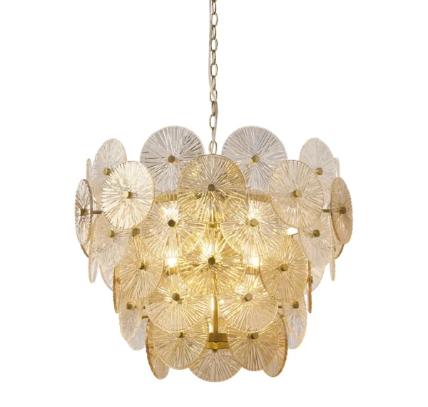 Clear & Amber Shade Pendant - 9 Light